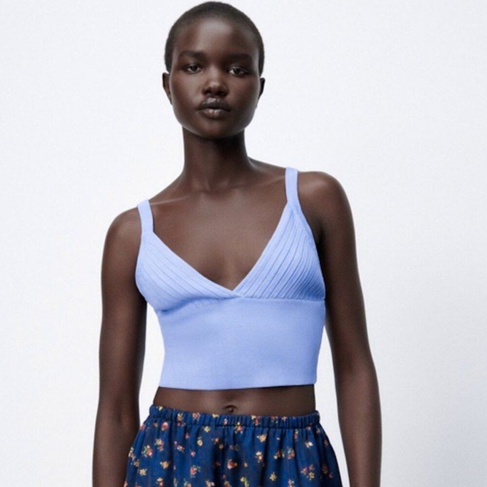 Zara - Knit Cropped Blue Tank Top